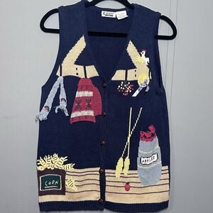Capacity 3D Knit Sweater Vest Fall Apple Corn Chicken Embroidered Vtg Petite Med